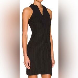 NWT. Helmut Lang Black Ribbed 100% Cotton Polo Mini Dress
